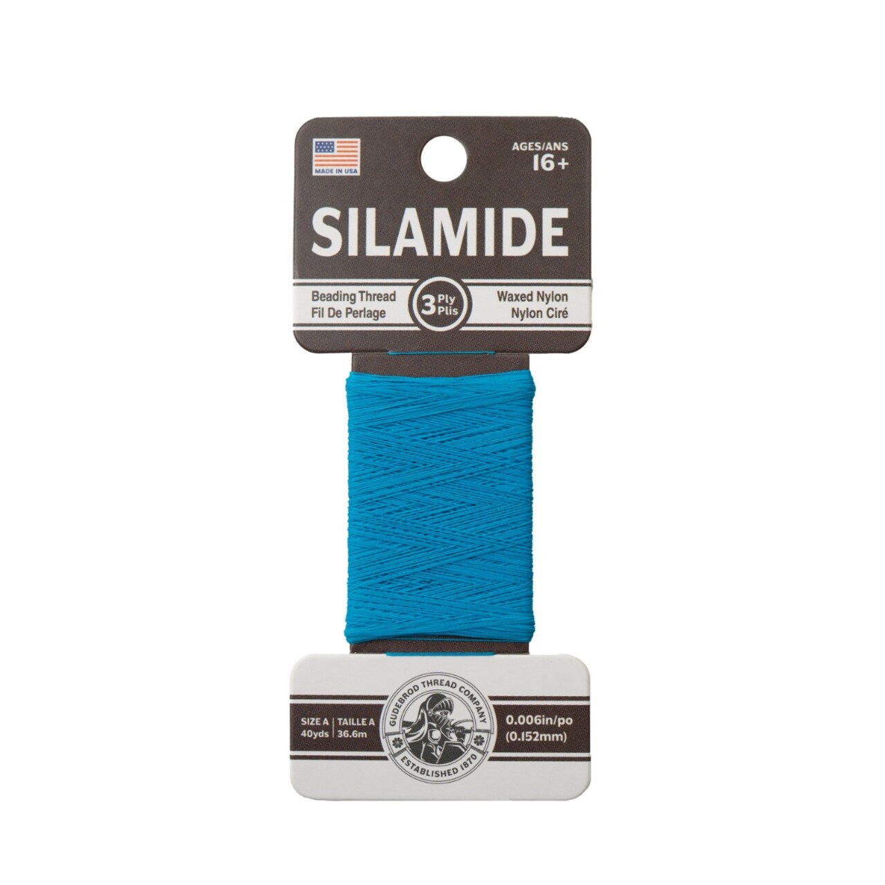 Gudebrod Silamide Size A | Made in USA Waxed Beading Thread, 40yd
